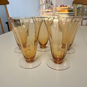 Vintage Parfait Glasses 5 Lightweight Amber & Clear Glass